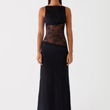 Modinzi Noir Mystique – Lace Panel Maxi Dress