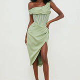 Modinzi Midi dress One-Shoulder Draped Midi Dress – Corset Waist & Side Split