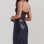 Modinzi Onyx Edge – Lace-Up Midi Dress