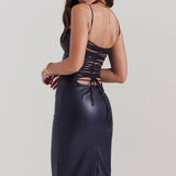 Modinzi Onyx Edge – Lace-Up Midi Dress