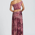 Modinzi Sets Orchid Mirage Two-Piece Set – Off-Shoulder Crop Top & High-Slit Maxi Skirt