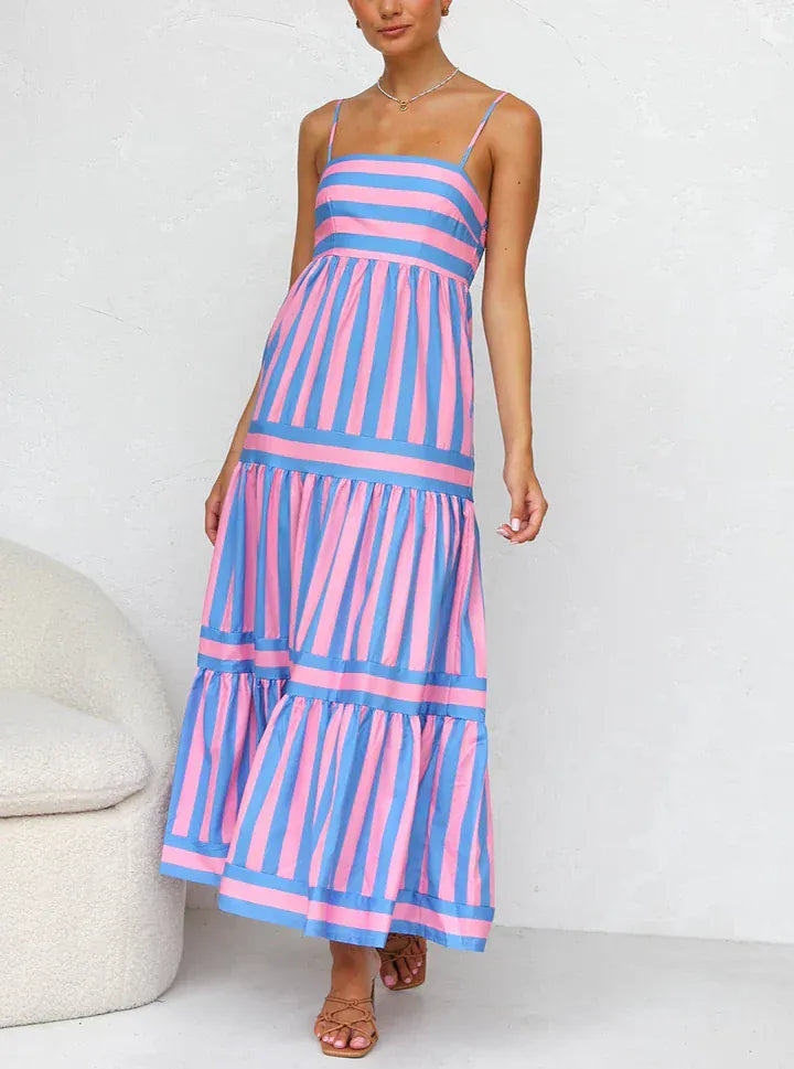 Modinzi Midi dress Blue / 8 (S) Playful Whimsy Stripe Midi Dress – Bold Summer Charm