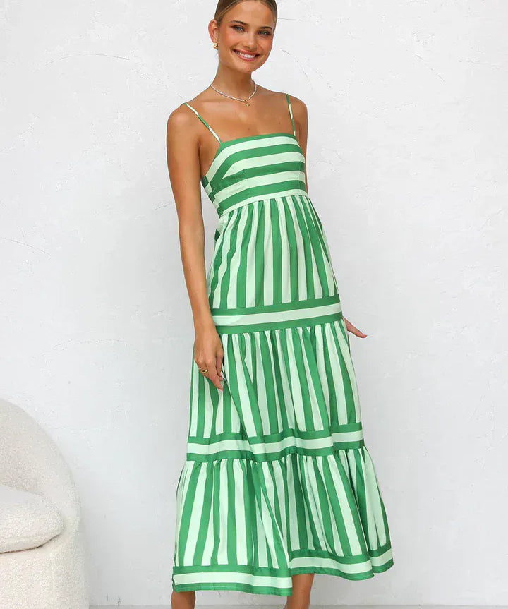 Modinzi Midi dress Green / 8 (S) Playful Whimsy Stripe Midi Dress – Bold Summer Charm