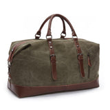 Travel bag with leather details and water-repellent fabric