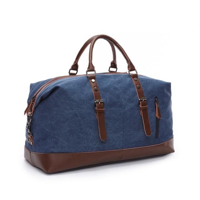 Travel bag with leather details and water-repellent fabric