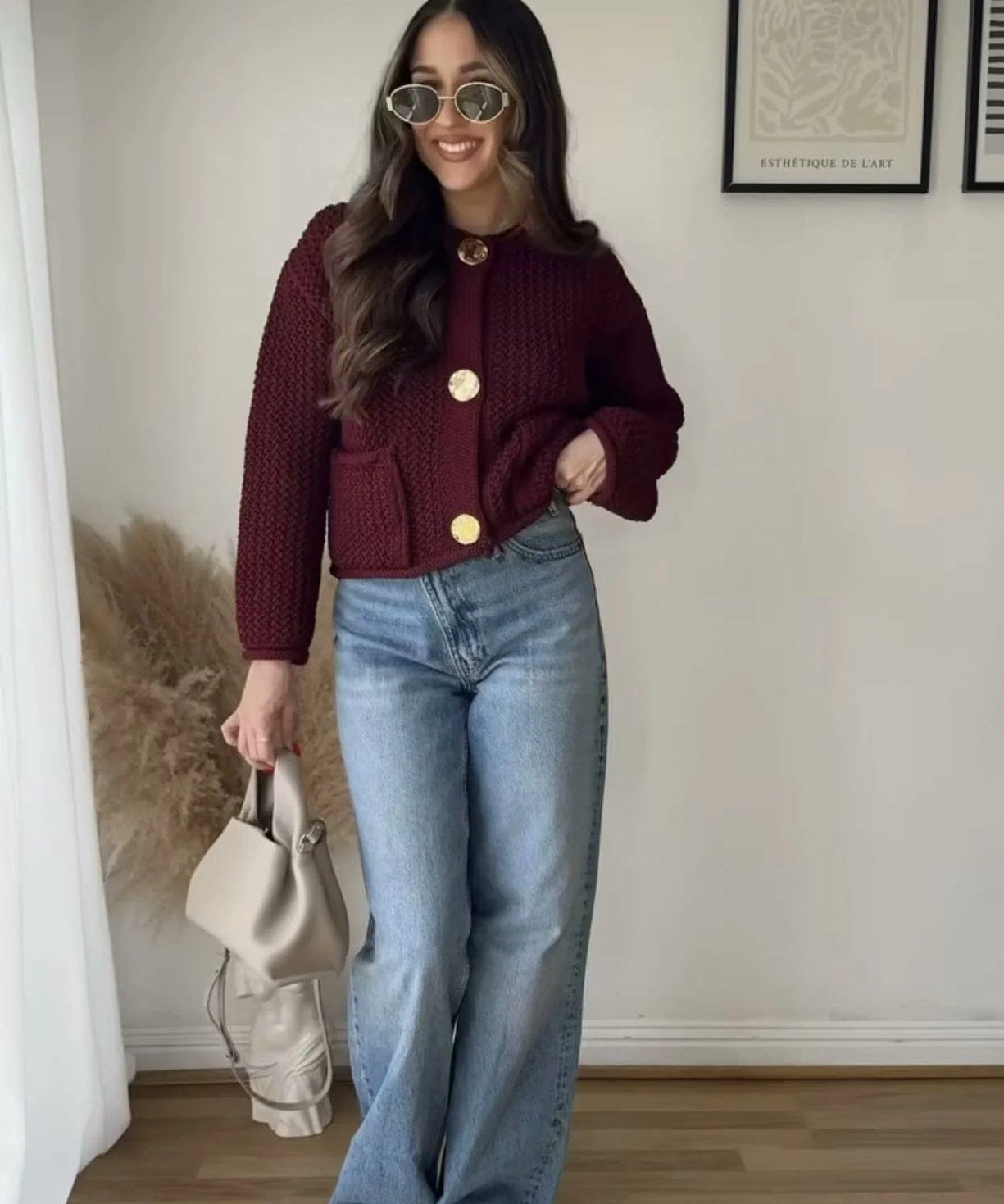 Modinzi Burgundy / 6 (XS) Rowan Loop – Chunky Button Cardigan