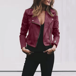 Modinzi Burgundy / 6 Sable Edge – Cropped Moto Jacket
