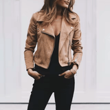 Modinzi Camel / 6 Sable Edge – Cropped Moto Jacket