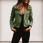 Modinzi Earthy Green / 6 Sable Edge – Cropped Moto Jacket