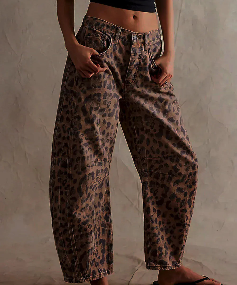 Modinzi Animal / 6 (XS) Sable Rush – Leopard Print Wide-Leg Jeans