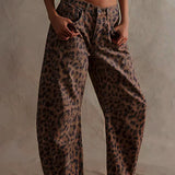 Modinzi Animal / 6 (XS) Sable Rush – Leopard Print Wide-Leg Jeans
