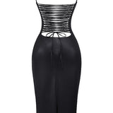 Onyx Edge – Lace-Up Midi Dress
