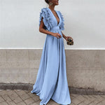 Modinzi Blue / 6 Scarlet Cascade – Ruffle Shoulder Maxi Dress