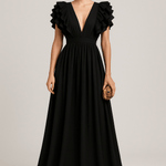 Modinzi Scarlet Cascade – Ruffle Shoulder Maxi Dress