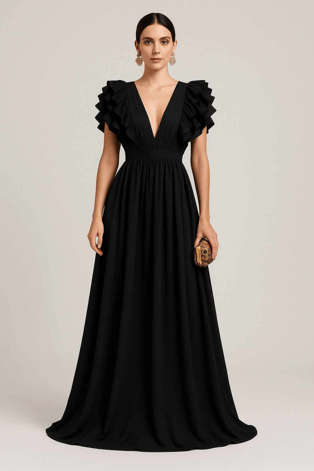 Modinzi Scarlet Cascade – Ruffle Shoulder Maxi Dress