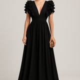 Modinzi Scarlet Cascade – Ruffle Shoulder Maxi Dress