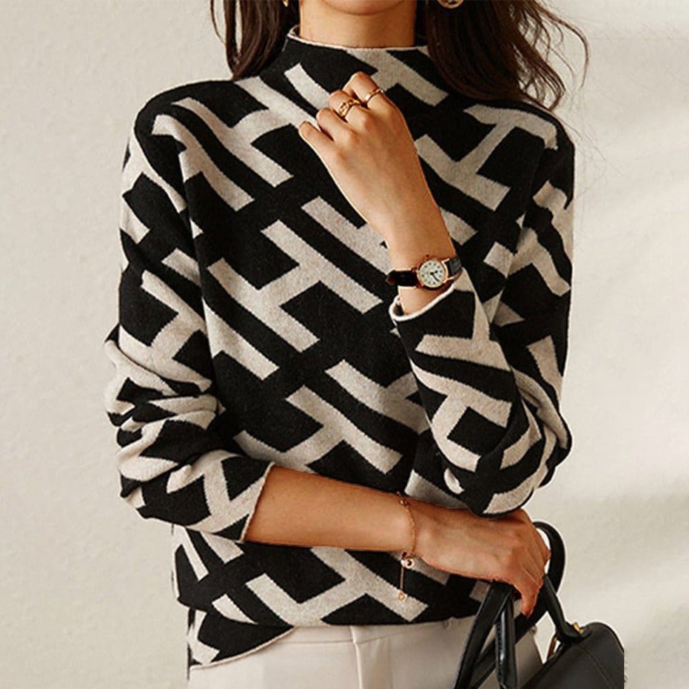 Modinzi black / 6 (XS) Sena Geometric – Modern Mock Neck Sweater