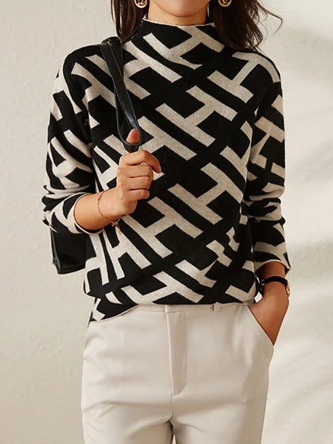 Modinzi Sena Geometric – Modern Mock Neck Sweater