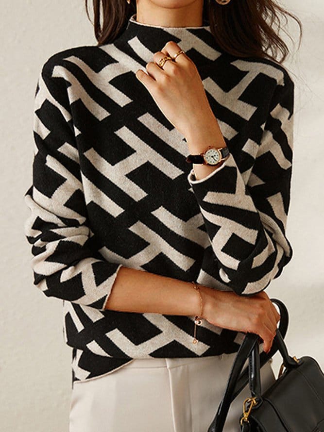 Modinzi Sena Geometric – Modern Mock Neck Sweater
