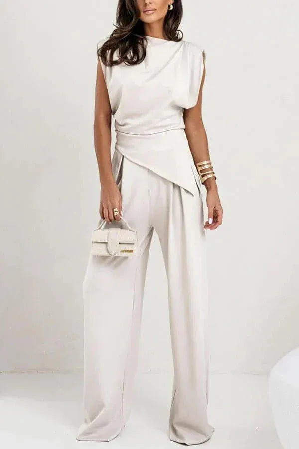 Modinzi White Midi / 6 (XS) Seren Drape – Wide Leg Set