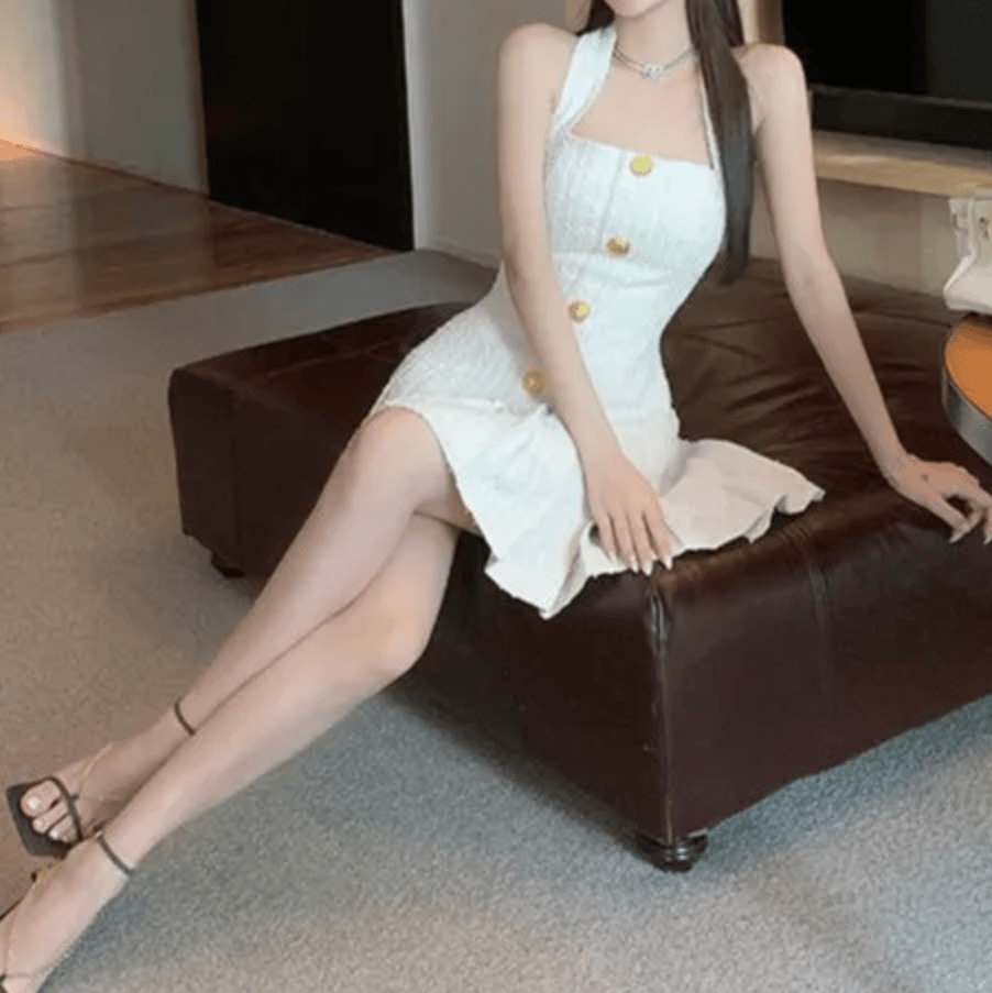 Modinzi Sloane Belle – Gold Button Halter Mini