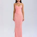 Modinzi Maxi dress Pink / 6 (XS) Strapless Draped Mesh Maxi Dress – Bodycon Fit with Scarf Detail