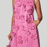 Modinzi Mini Dress Women’s 3D Floral Sleeveless Mini Dress – High Neck A-Line Party Dress