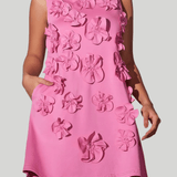 Modinzi Mini Dress Women’s 3D Floral Sleeveless Mini Dress – High Neck A-Line Party Dress