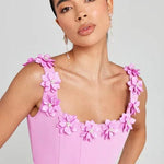 Modinzi Mini Dress Women’s A-Line Mini Dress – 3D Floral Appliqué Strap Detail