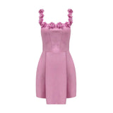 Modinzi Mini Dress Women’s A-Line Mini Dress – 3D Floral Appliqué Strap Detail