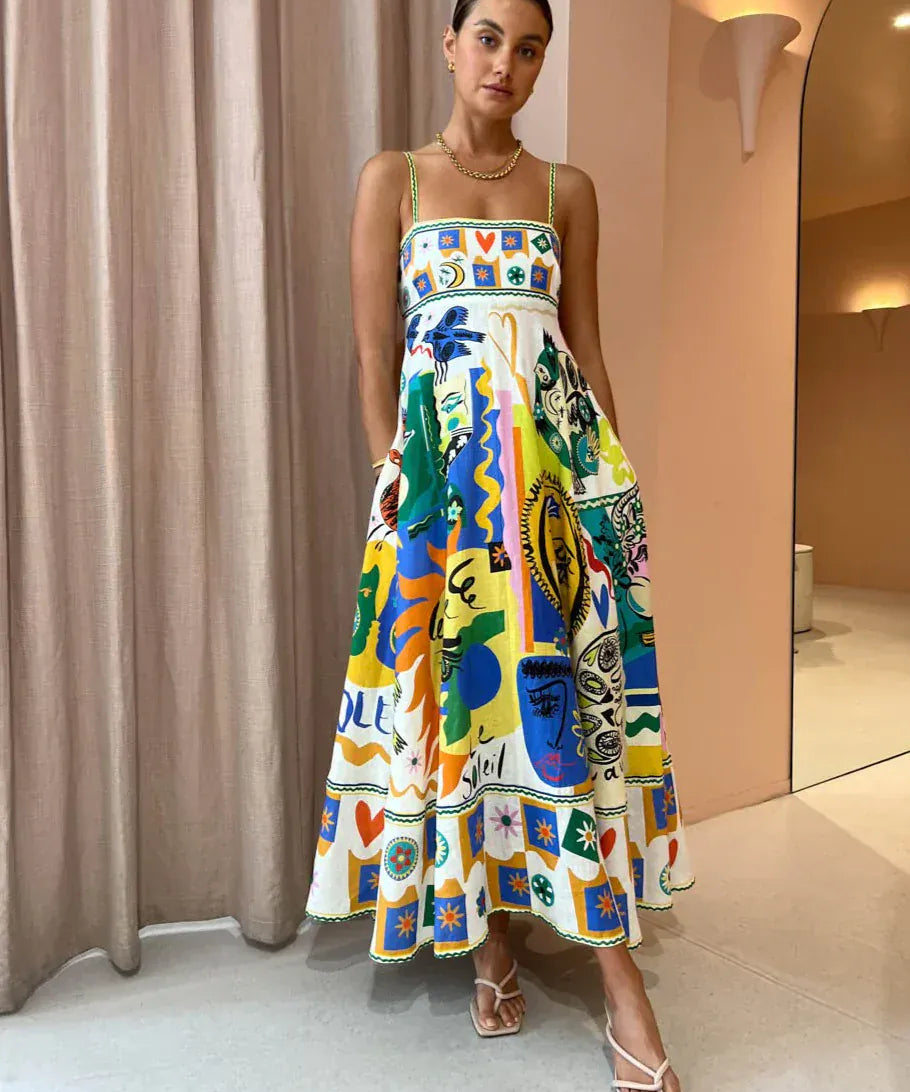 Modinzi Maxi dress Multicolor / 8 (S) Women’s Abstract Print Maxi Dress – Sleeveless Bohemian