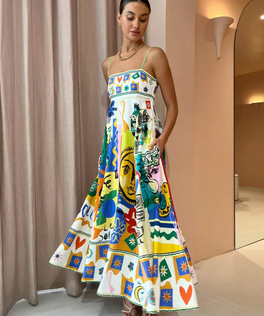 Modinzi Maxi dress Women’s Abstract Print Maxi Dress – Sleeveless Bohemian