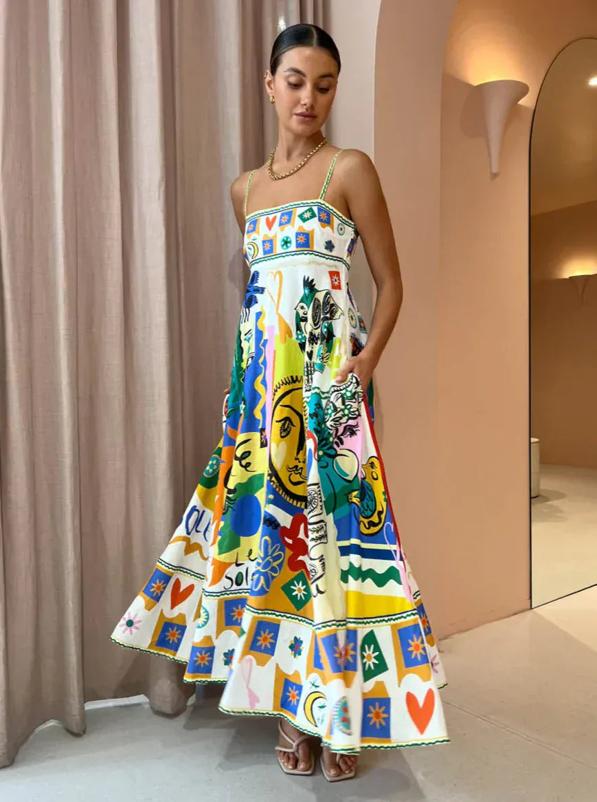 Modinzi Maxi dress Women’s Abstract Print Maxi Dress – Sleeveless Bohemian