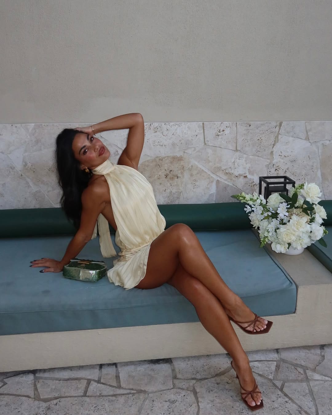 Modinzi Mini Dress Women’s Backless Mini Dress – Tie Neck Ruffle Hem Short Dress