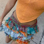 Modinzi skirt Women’s Boho Multicolor Ruffle Mini Skirt – Festival, Beach, Summer Casual