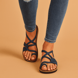 Modinzi Sandals Navy / 4 Women’s Braided Strap Flat Sandals – Adjustable Slides