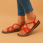 Modinzi Sandals Red / 4 Women’s Braided Strap Flat Sandals – Adjustable Slides