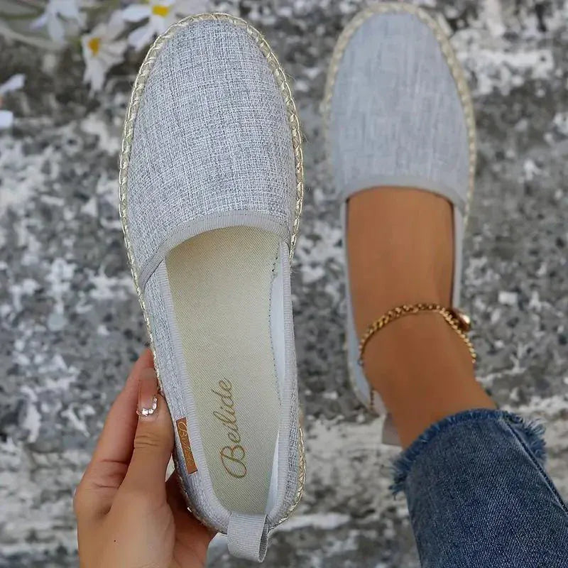 Modinzi Espadrilles Grey / 4 Women’s Canvas Espadrilles – Lightweight Flat Slip-On Summer Shoes