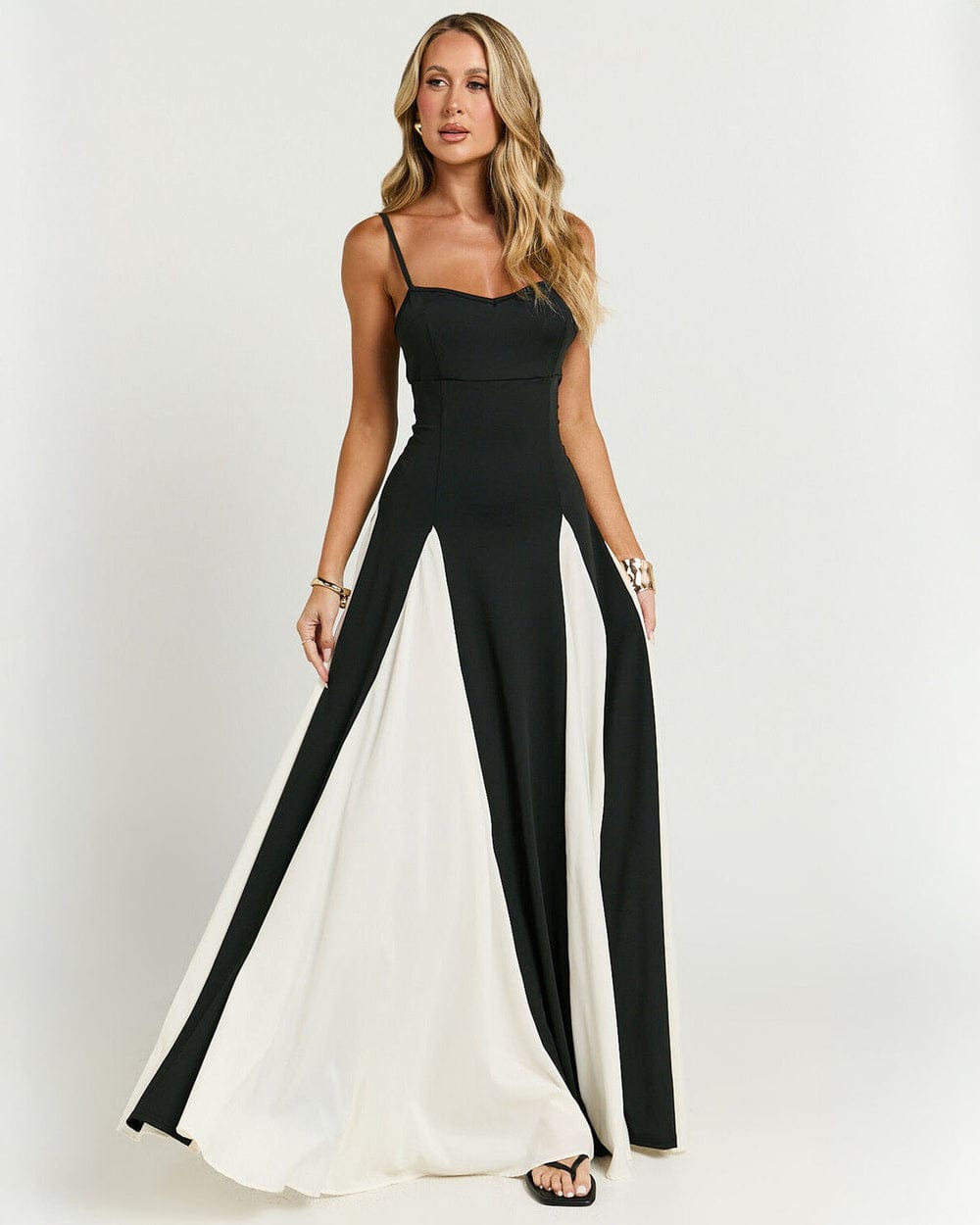 Modinzi Maxi dress White / 8 (S) Women’s Contrast Panel Maxi Dress – Elegant Two-Tone A-Line Gown