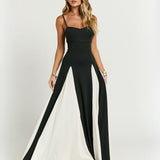 Modinzi Maxi dress White / 8 (S) Women’s Contrast Panel Maxi Dress – Elegant Two-Tone A-Line Gown