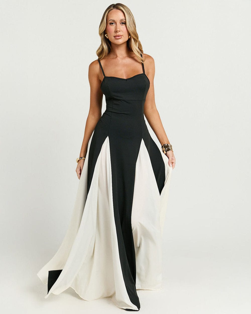 Modinzi Maxi dress Women’s Contrast Panel Maxi Dress – Elegant Two-Tone A-Line Gown