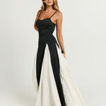 Modinzi Maxi dress Women’s Contrast Panel Maxi Dress – Elegant Two-Tone A-Line Gown