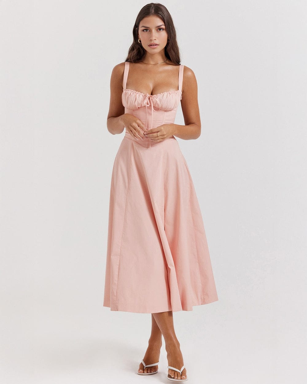 Modinzi Midi dress Pink / 6 (XS) Women’s Corset Bustier Midi Dress – Sweetheart Neckline with Adjustable Straps