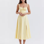 Modinzi Midi dress Yellow / 6 (XS) Women’s Corset Bustier Midi Dress – Sweetheart Neckline with Adjustable Straps