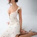 Modinzi Midi dress Women’s Cream Cutout Midi Dress – Button Front Floral Eyelet Detail