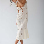 Modinzi Midi dress Women’s Cream Cutout Midi Dress – Button Front Floral Eyelet Detail