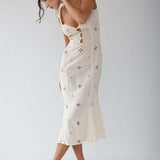 Modinzi Midi dress Women’s Cream Cutout Midi Dress – Button Front Floral Eyelet Detail