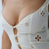 Modinzi Midi dress Women’s Cream Cutout Midi Dress – Button Front Floral Eyelet Detail