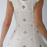 Modinzi Midi dress Women’s Cream Cutout Midi Dress – Button Front Floral Eyelet Detail