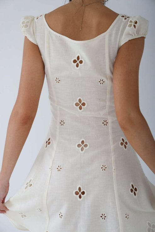 Modinzi Midi dress Women’s Cream Cutout Midi Dress – Button Front Floral Eyelet Detail